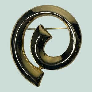 Vintage Gold Tone Abstract Swirl Brooch Modernist Sculptural Pin